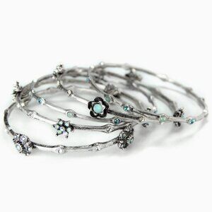 Set Of 5 Silver Retro Bangle Bracelets